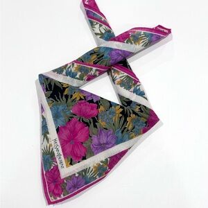 Women Handkerchief YSL Floral Pink Woven Pattern Cotton Pocket Square 18”